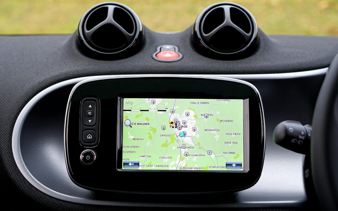 GPS navigation system in car dashboard