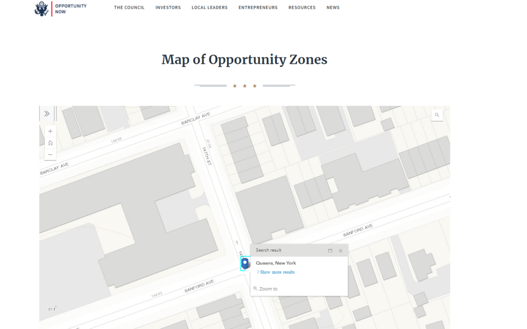 Map of Queens, NY showing Opportunity Zone search results. Maximizing Returns Unraveling Tax