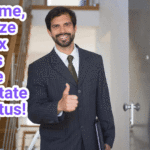 Unlocking Tax Benefits: The Real Estate Professional Designation. Smiling man in suit with thumbs up, holding a portfolio
