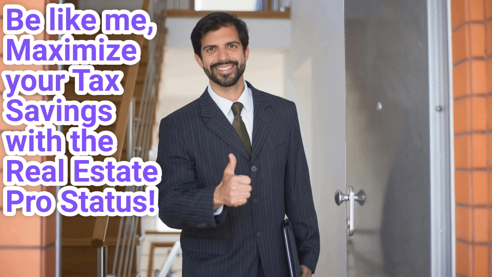 Unlocking Tax Benefits: The Real Estate Professional Designation. Smiling man in suit with thumbs up, holding a portfolio