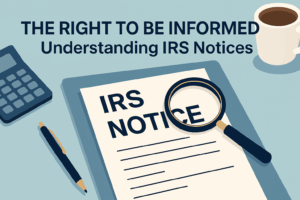 IRS notice letter on desk with magnifying glass highlighting taxpayer’s right to be informed
