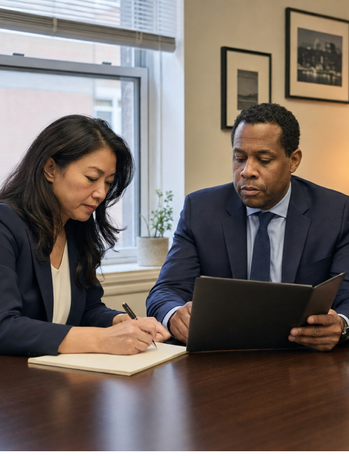 Professionals reviewing client matters